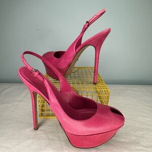 Sergio Rossi Exotic Leather Peep-Toe Slingback Heels